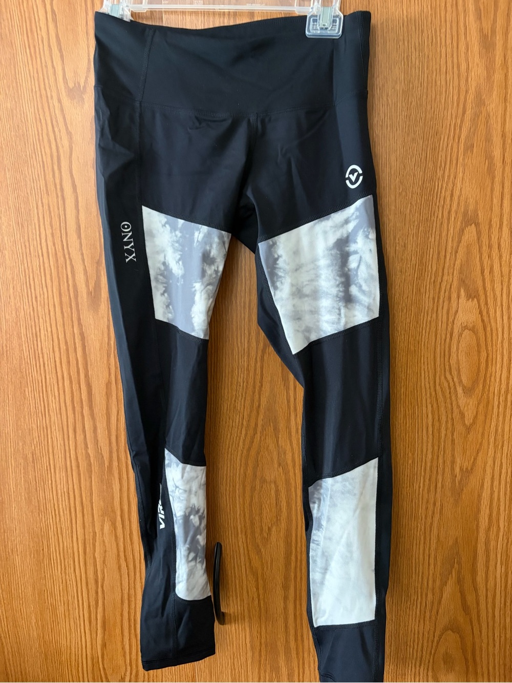 Virus Black Leggings with Gray Tie-Dye Panels
